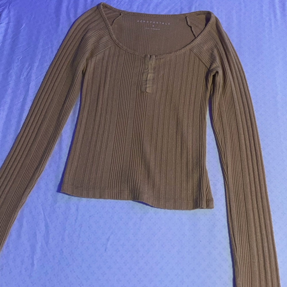 Aeropostal Brownish Mustard Yellow Long-Sleeve Sweater